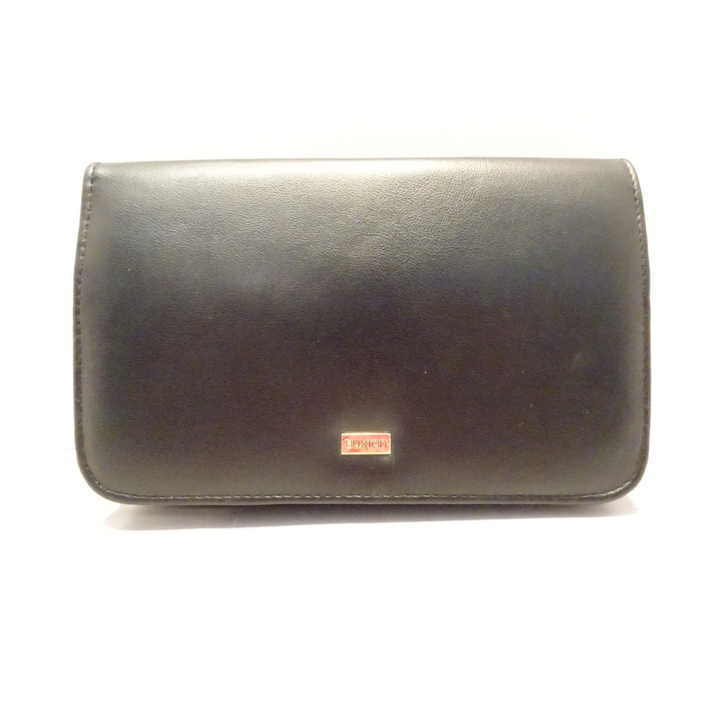 Buxton Buxhyde Black Leather Clutch Wallet Organizer with Mirror and Gold Logo